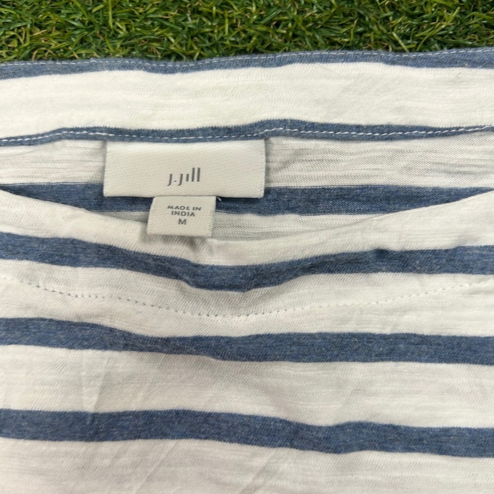 J. Jill Blue White Striped Boat Neck Long Sleeve Top Size Medium Slub Knit Tee - Picture 4 of 5